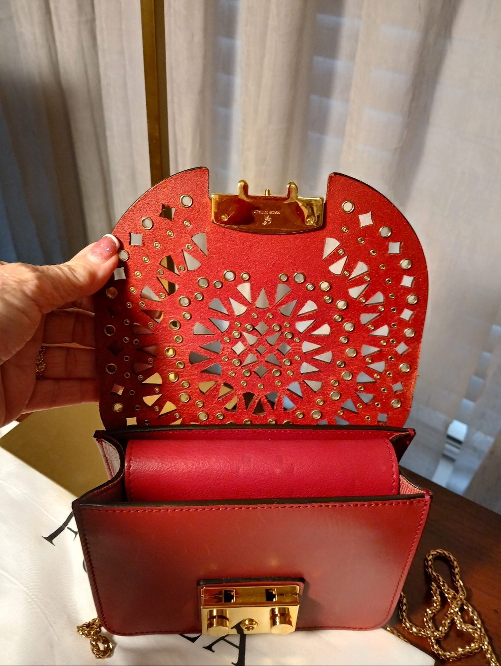 Furla Metropolis Mini Avio Bolera Red Laser Cut Leather - Picture 7 of 11